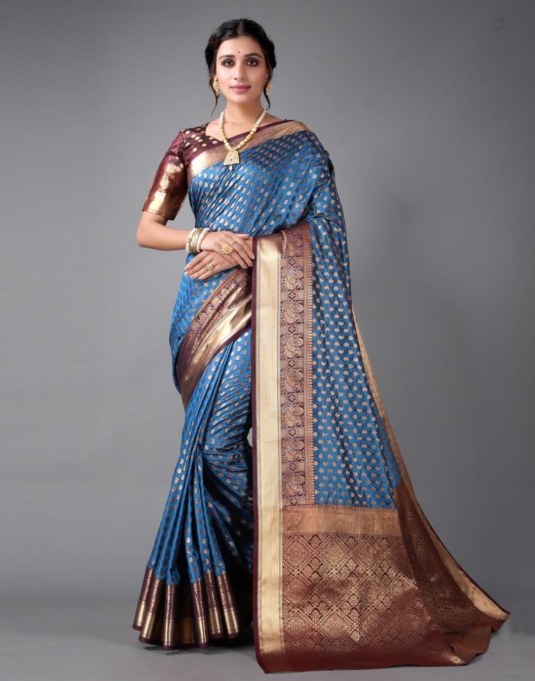 Dark Blue Banarasi Silk Saree