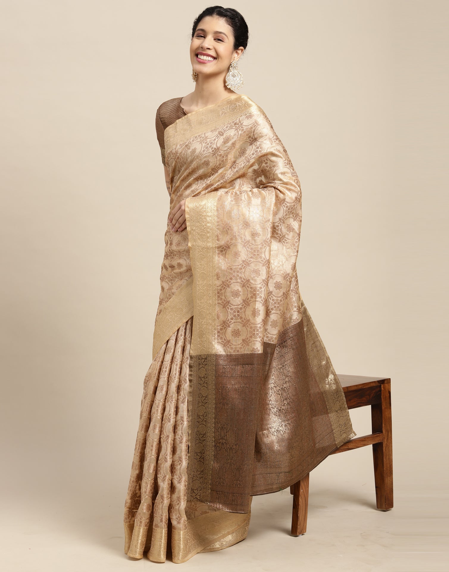 Beige Cotton Silk Saree