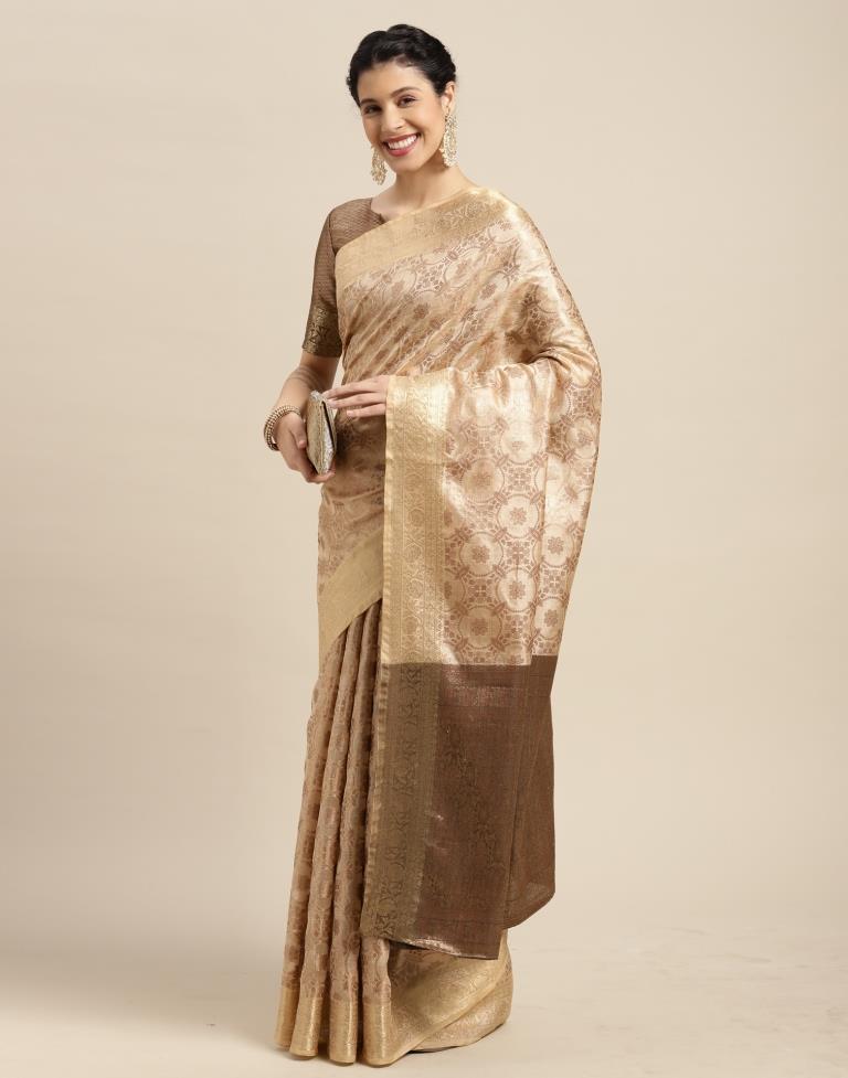 Beige Cotton Silk Saree