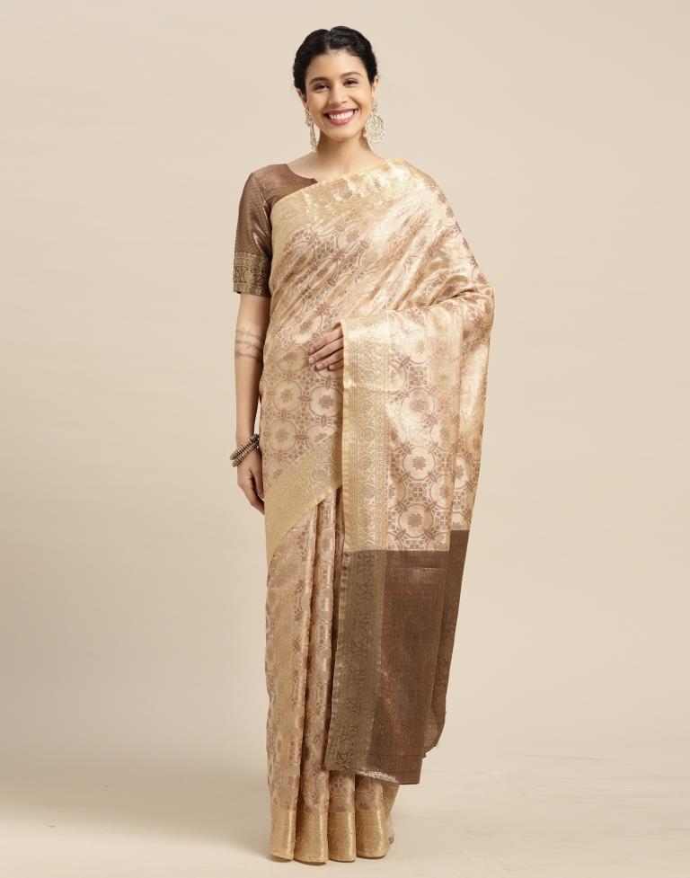 Beige Cotton Silk Saree