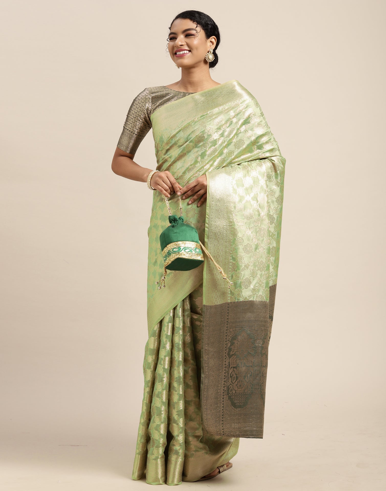 Pista Green Silk Saree