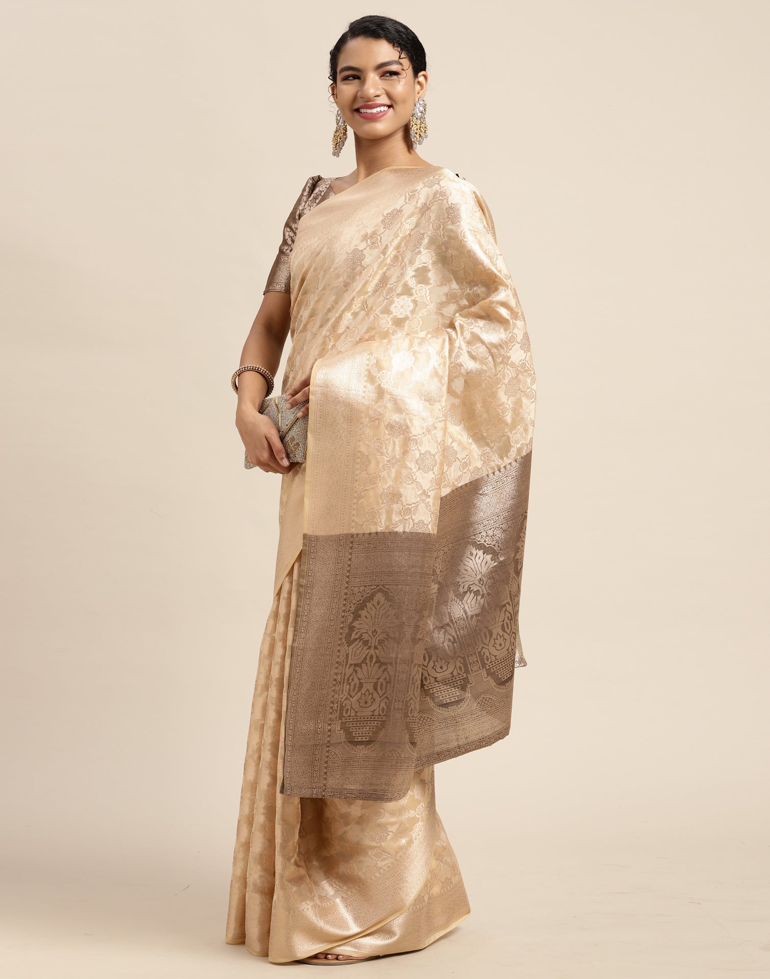 Khakhi Brown Silk Saree