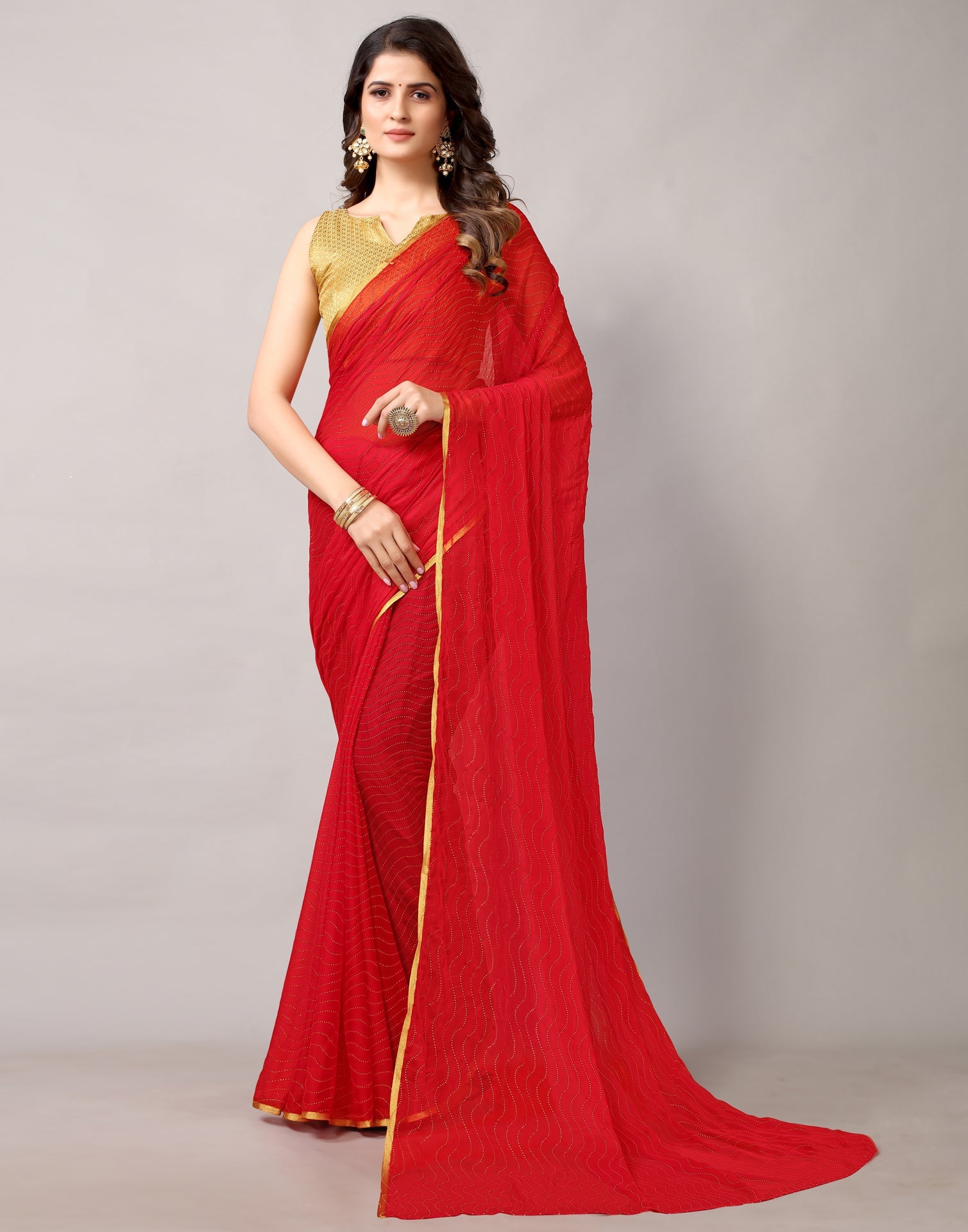 Red Chiffon Saree