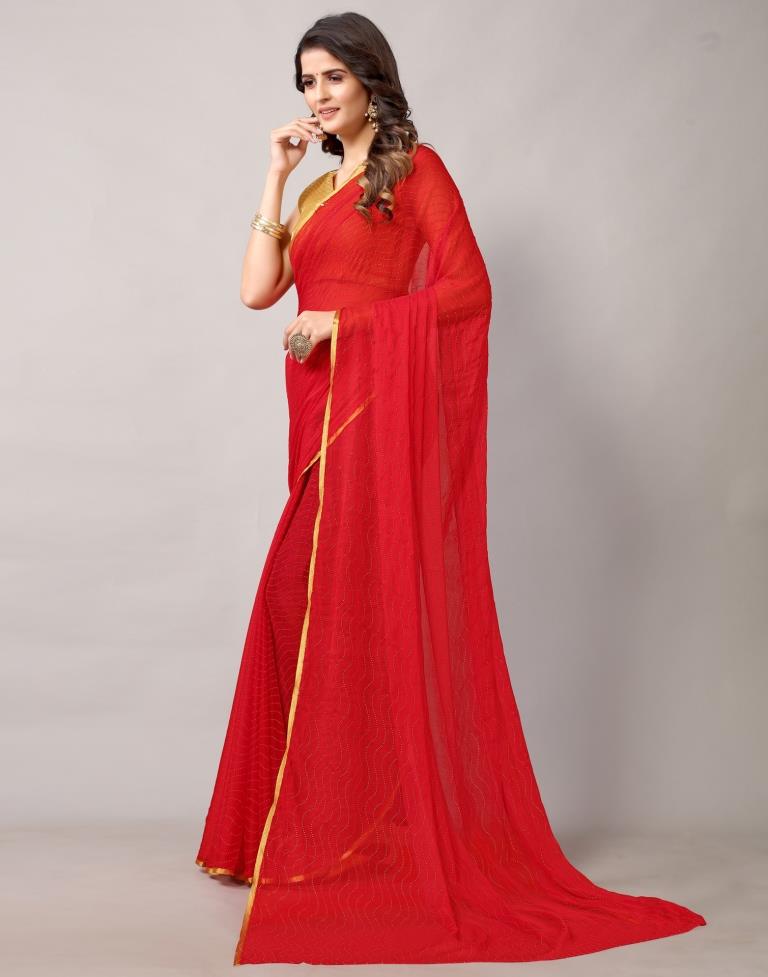 Red Chiffon Saree