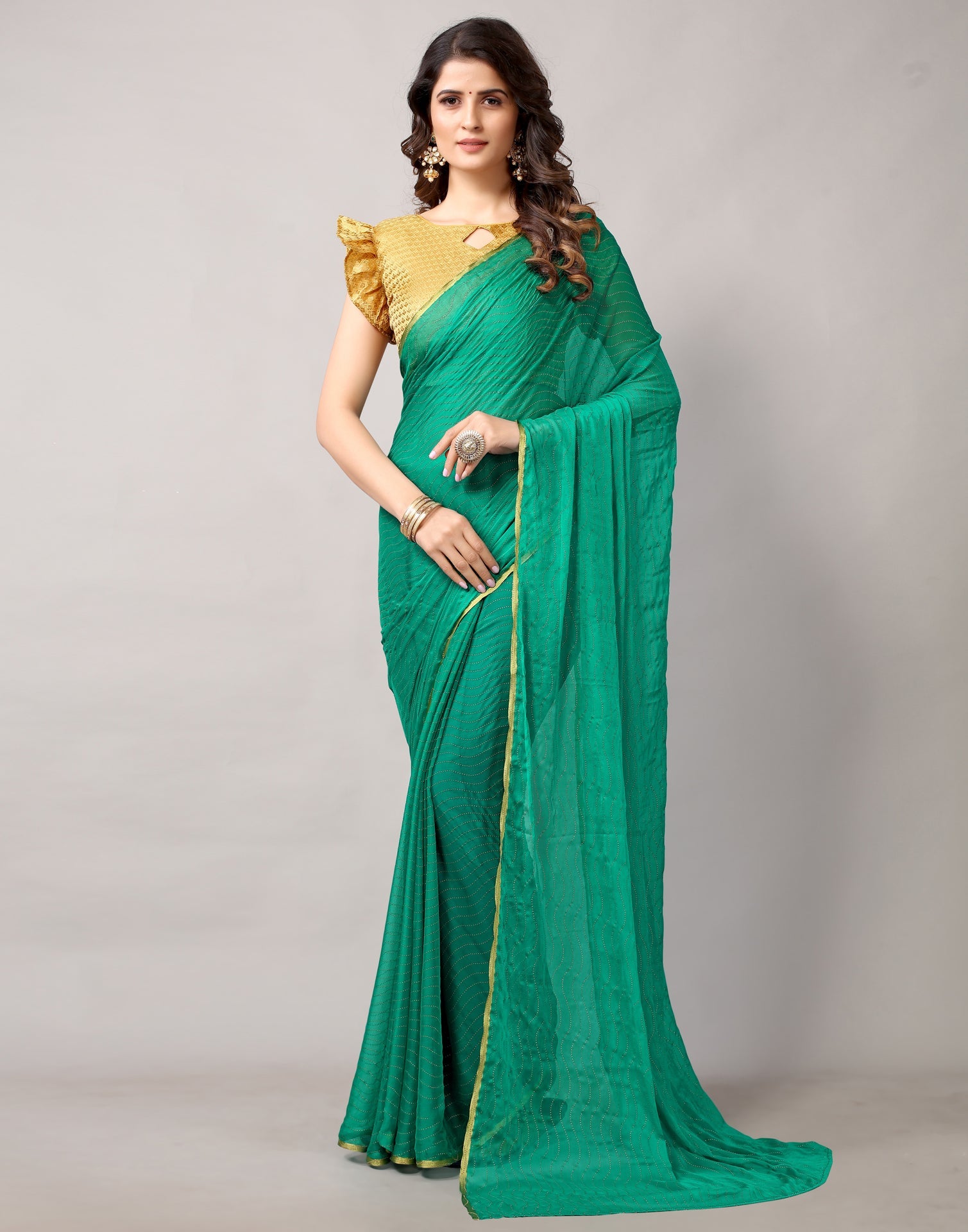 Rama Green Chiffon Saree