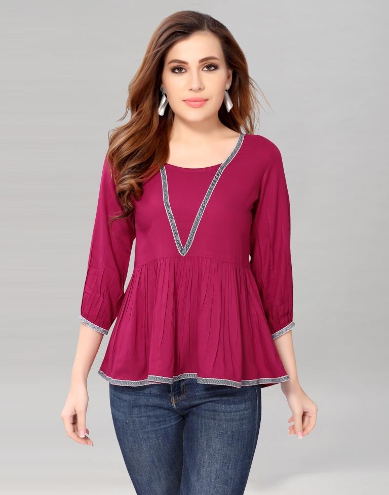 Cherry Pink Colored Rayon Solid Top | SLV227TK4022