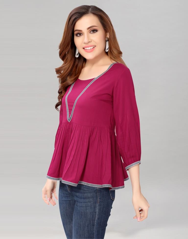 Cherry Pink Colored Rayon Solid Top | SLV227TK4022