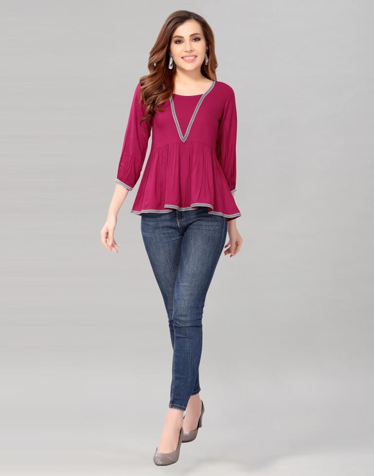 Cherry Pink Colored Rayon Solid Top | SLV227TK4022