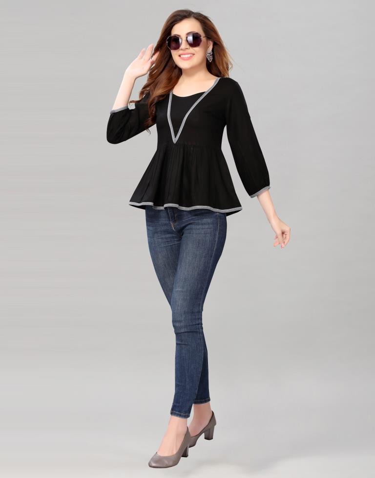 Black Colored Rayon Solid Top | SLV227TK4024