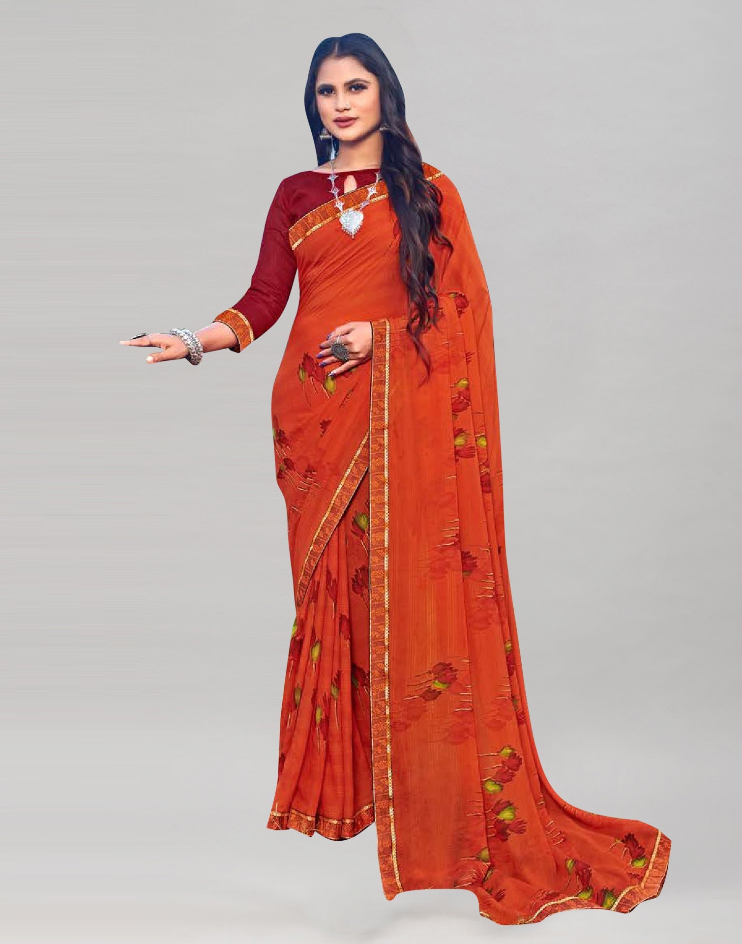 Orange Georgette Saree