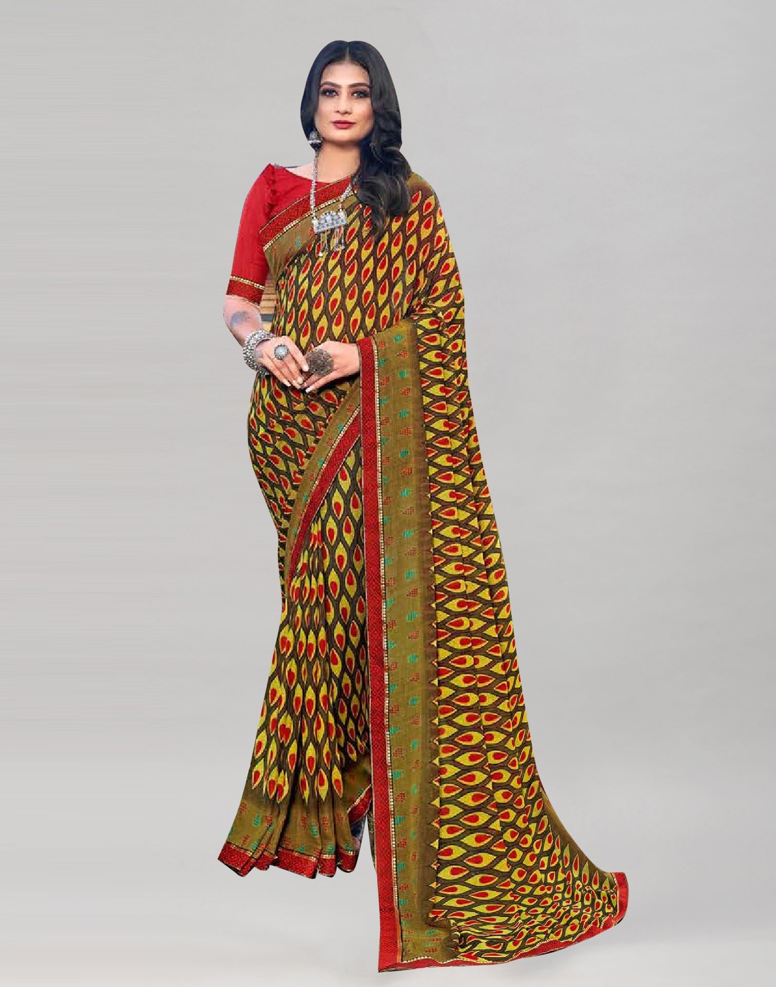 Olive Green Georgette Saree