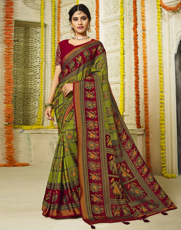 Olive Green Silk Saree | SLV2297S26009