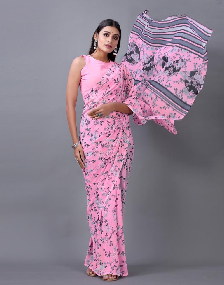 Baby Pink Printed Saree | 2298S771