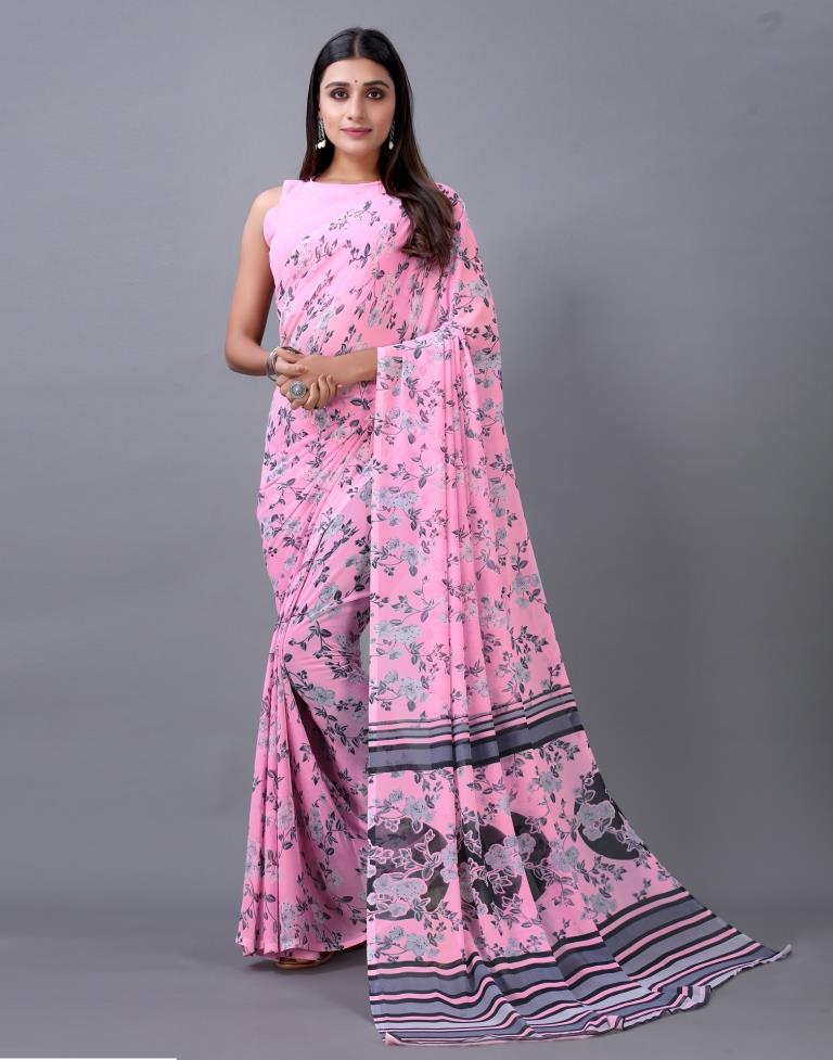 Baby Pink Printed Saree | 2298S771