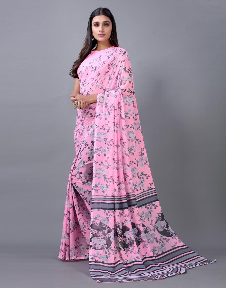 Baby Pink Printed Saree | 2298S771