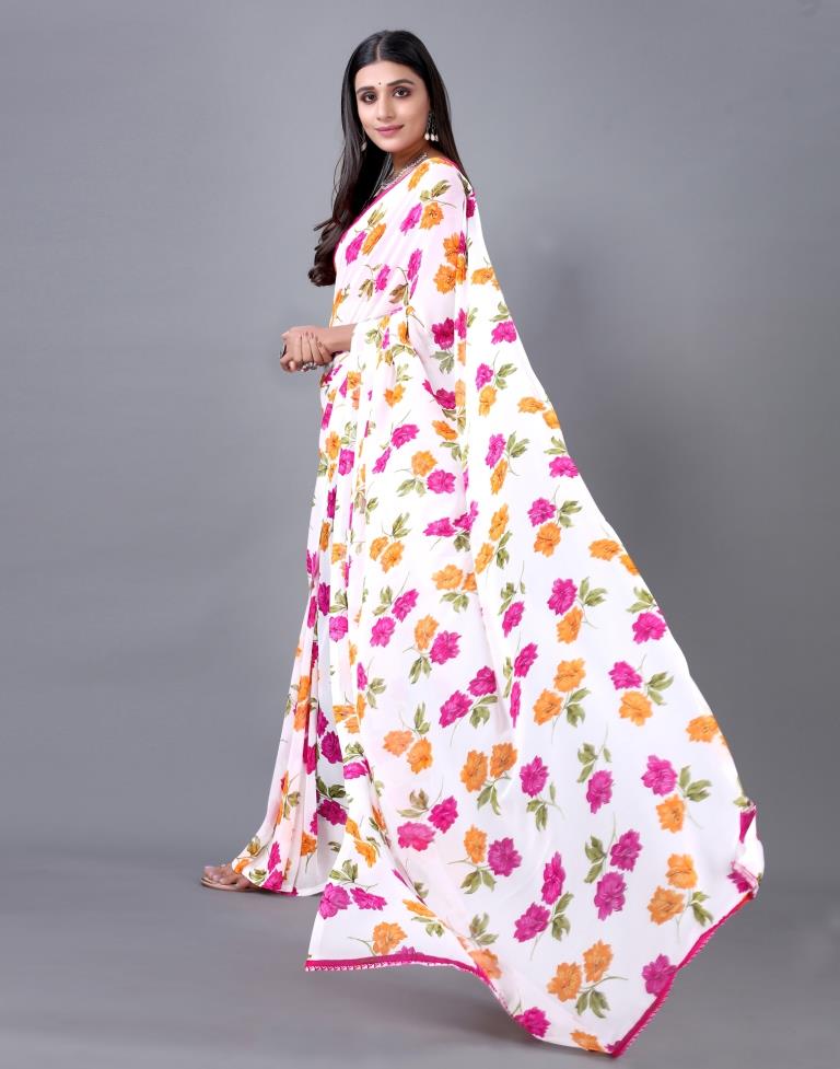 White Printed Saree | 2298S772