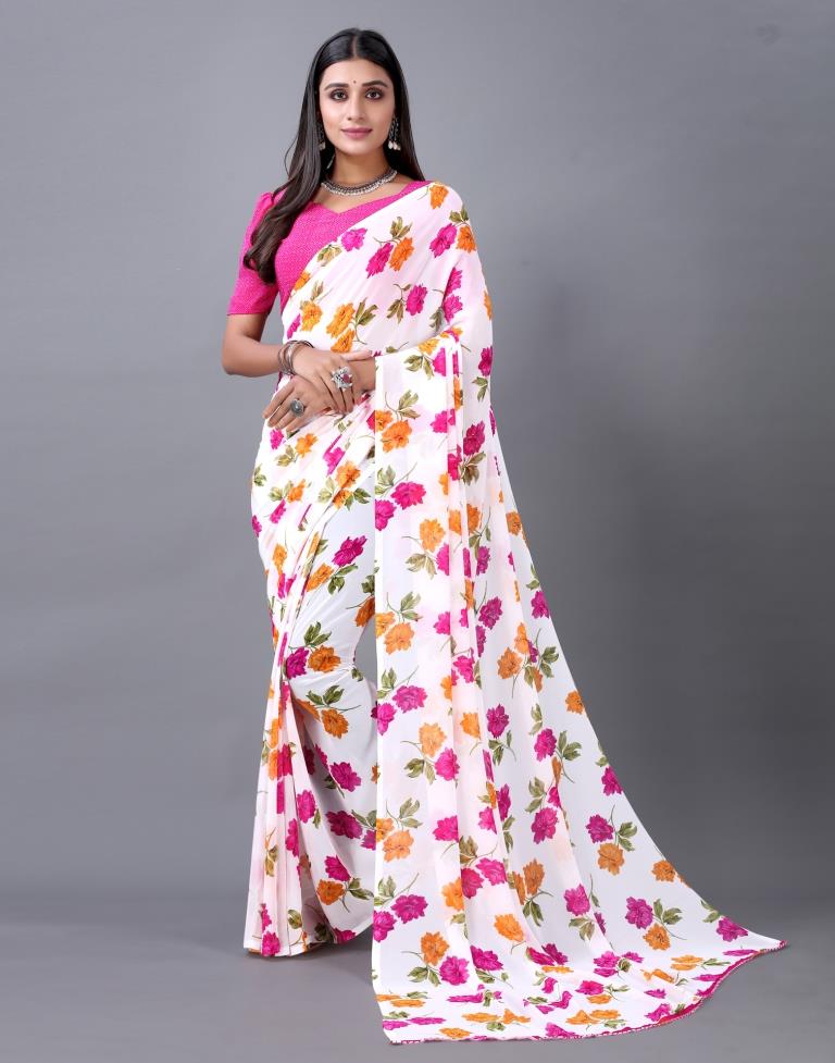 White Printed Saree | 2298S772