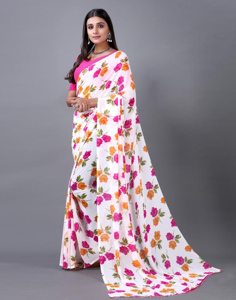 White Printed Saree | 2298S772