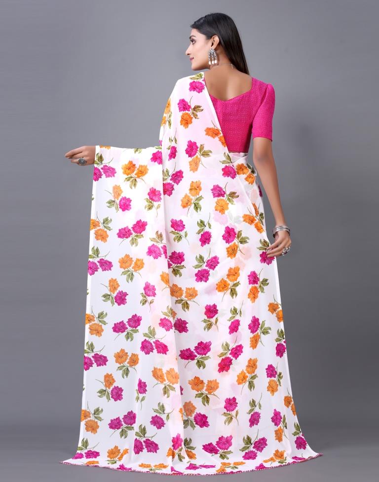 White Printed Saree | 2298S772