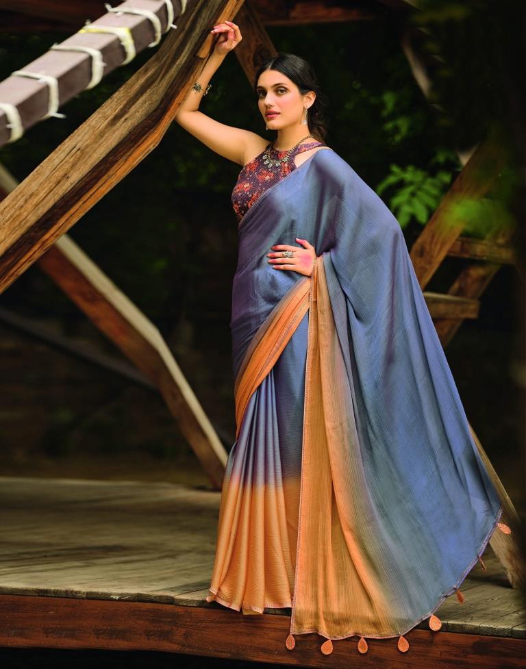 Steel Blue Chiffon Saree | 2301S120