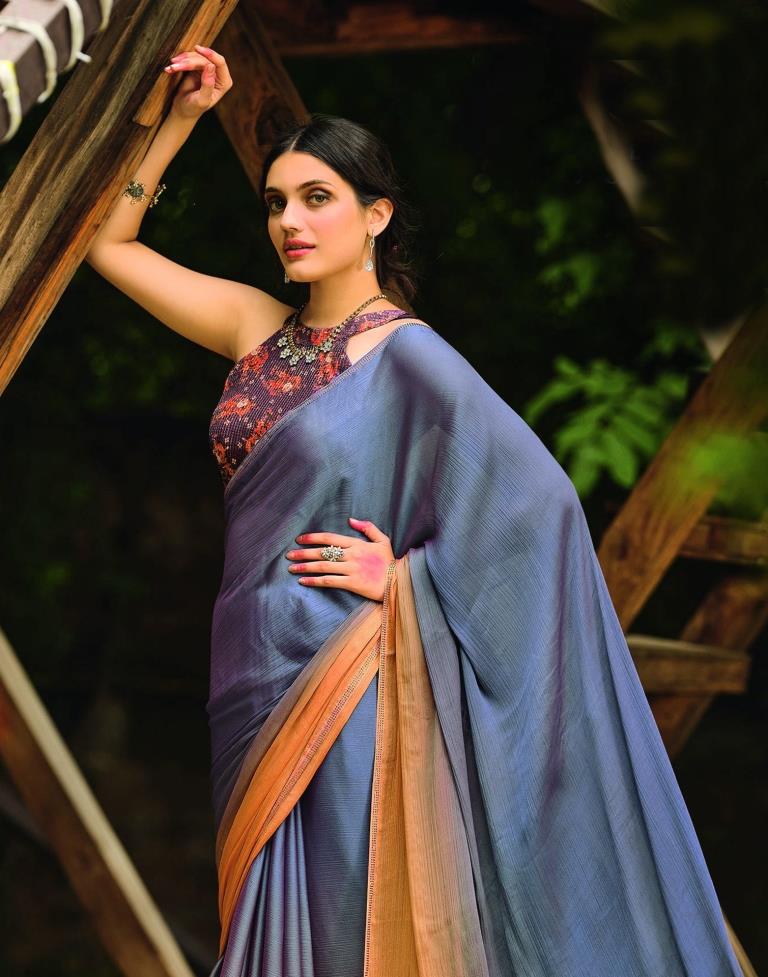 Steel Blue Chiffon Saree | 2301S120