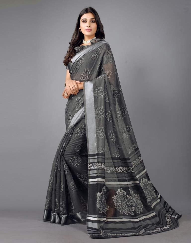 Steel Grey Cotton Saree | 2304S106