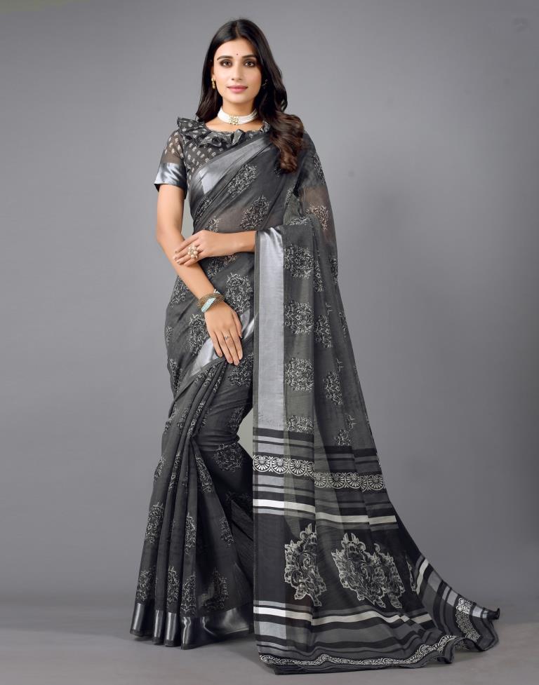 Steel Grey Cotton Saree | 2304S106