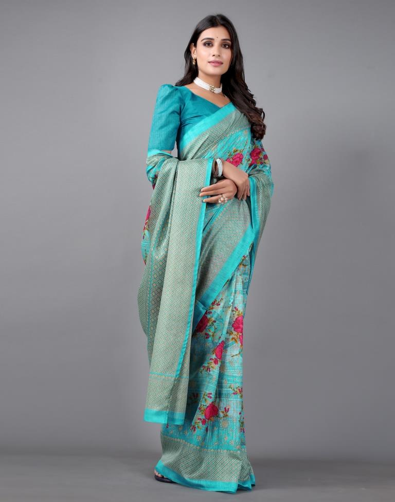 Sky blue Printed Saree | 2306S115