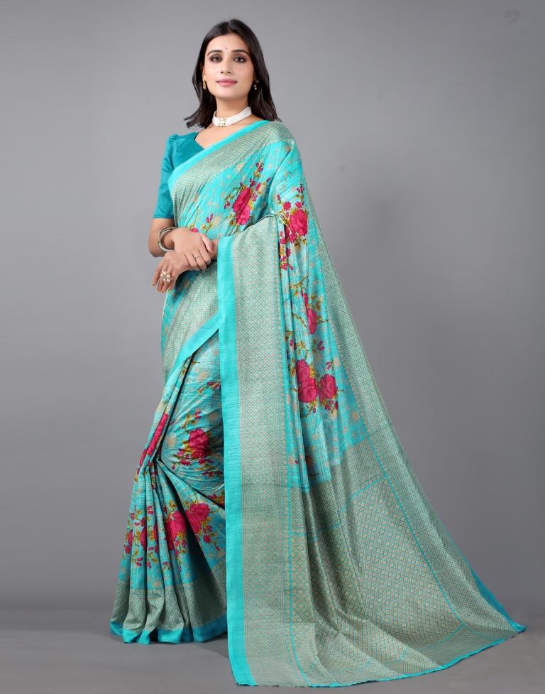 Sky blue Printed Saree | 2306S115