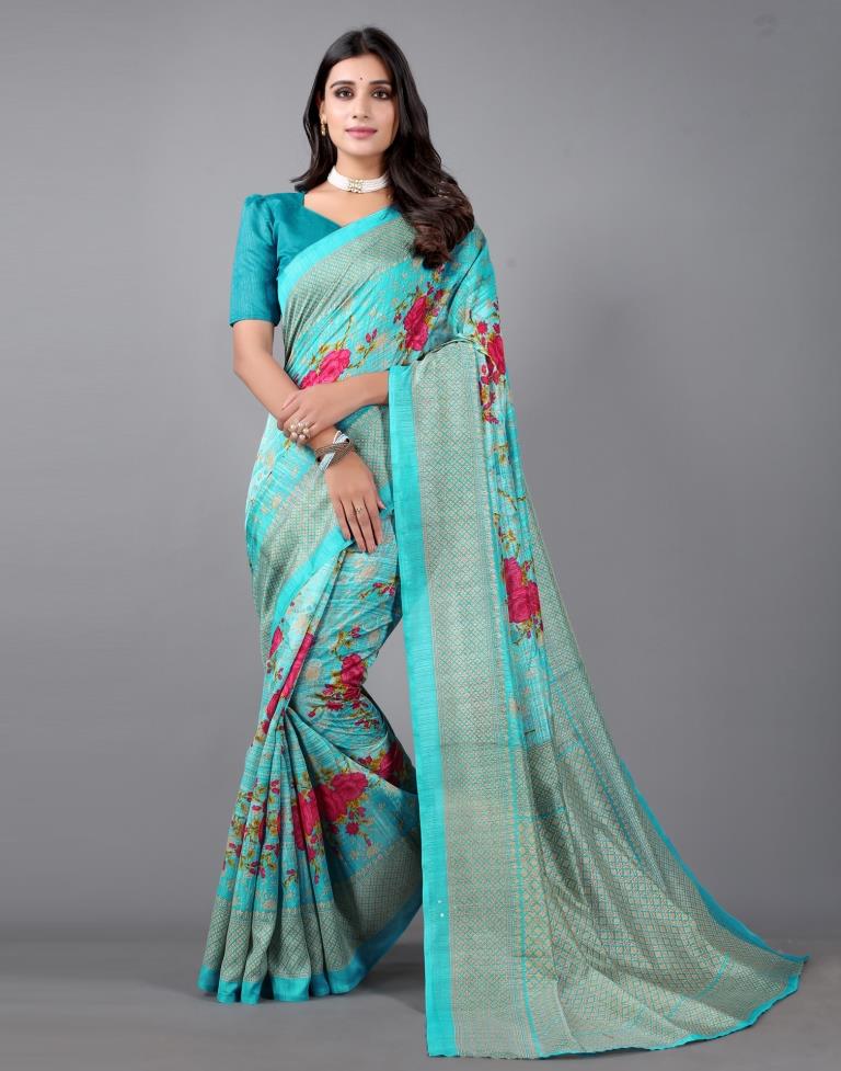Sky blue Printed Saree | 2306S115