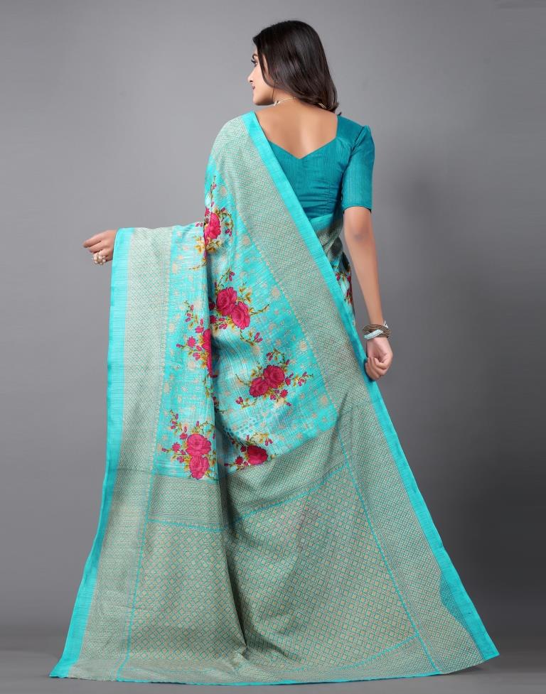 Sky blue Printed Saree | 2306S115