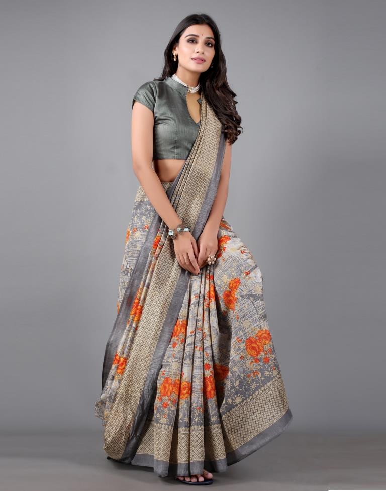 Steel Grey Printed Saree | 2306S116