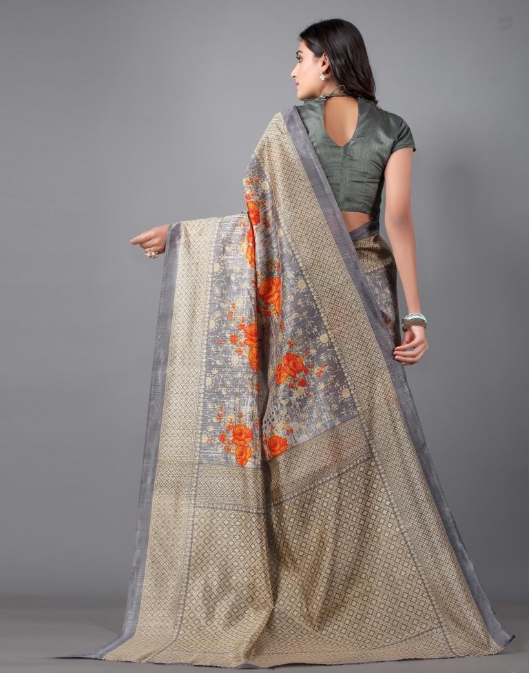 Steel Grey Printed Saree | 2306S116
