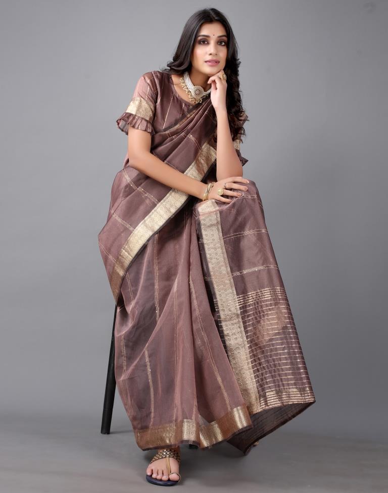 Rosewood Woven Organza Saree | 2309S132