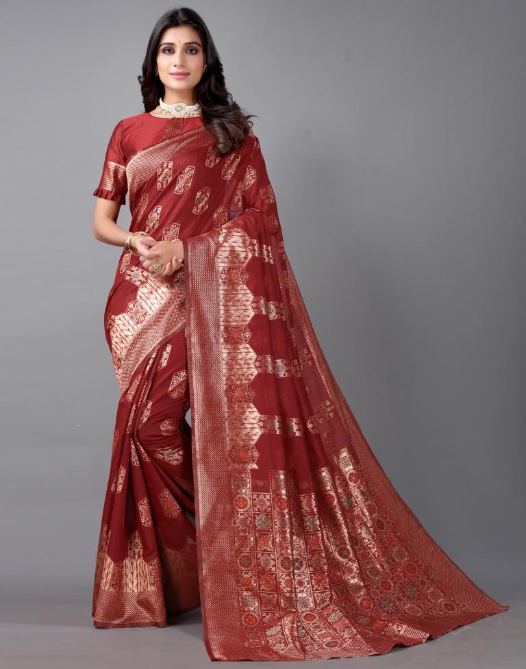 Maroon Banarasi Cotton Saree | 2309S136