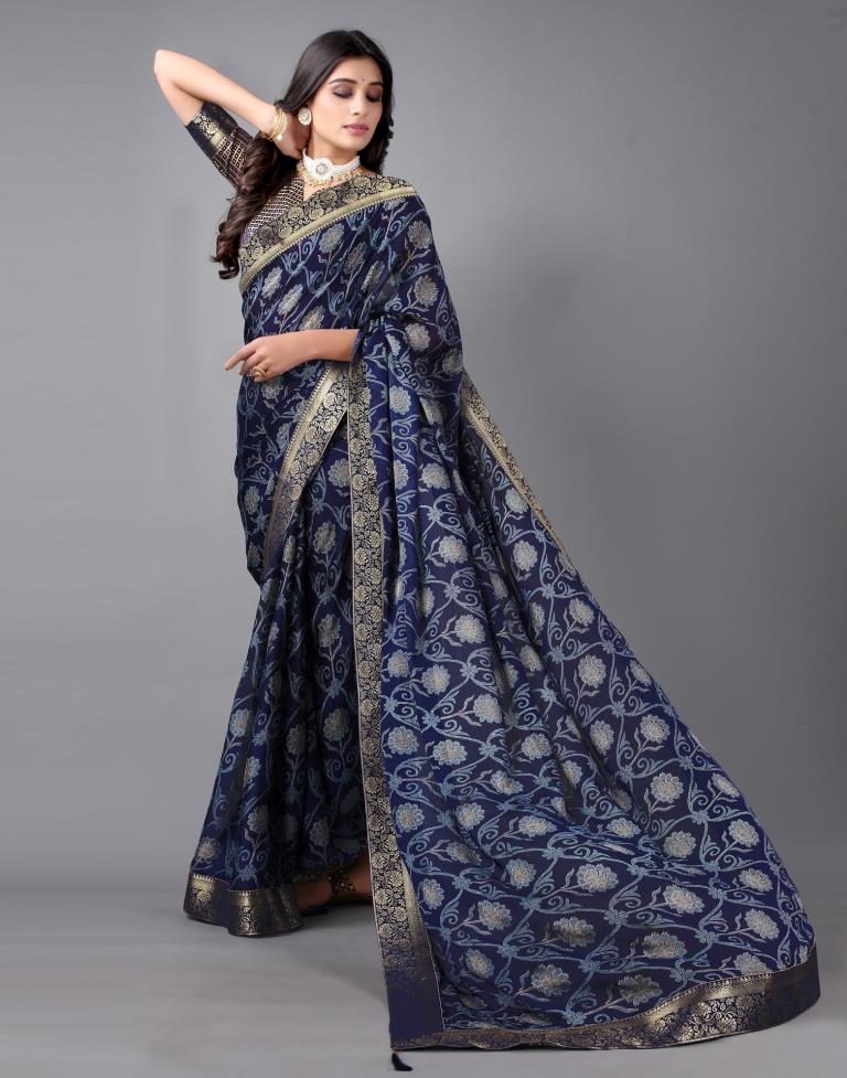 Navy Blue Chiffon Saree | 2312S113