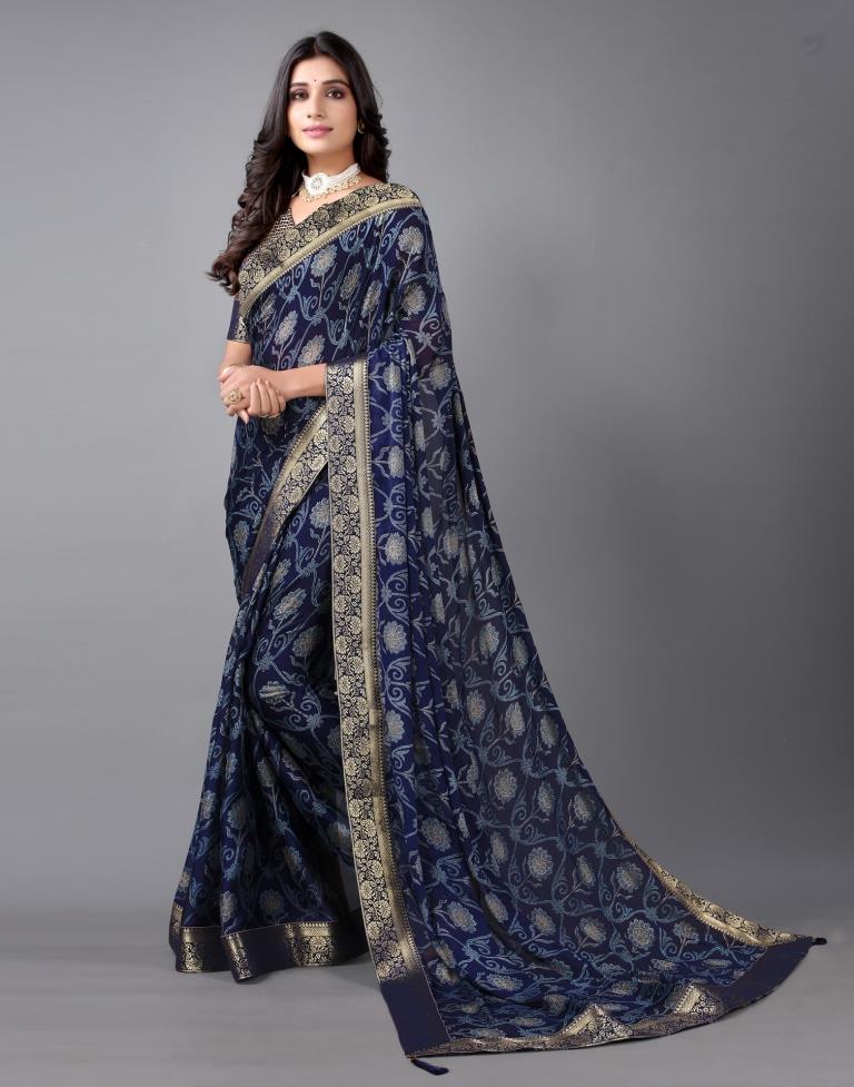 Navy Blue Chiffon Saree | 2312S113