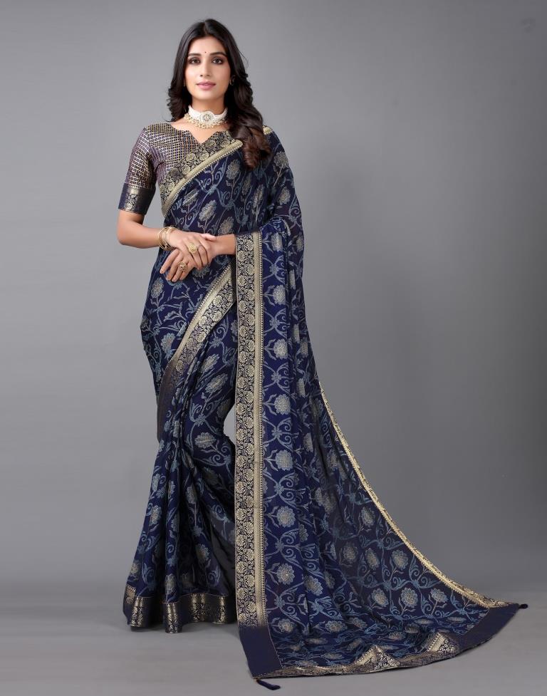 Navy Blue Chiffon Saree | 2312S113