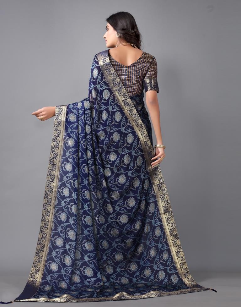 Navy Blue Chiffon Saree | 2312S113