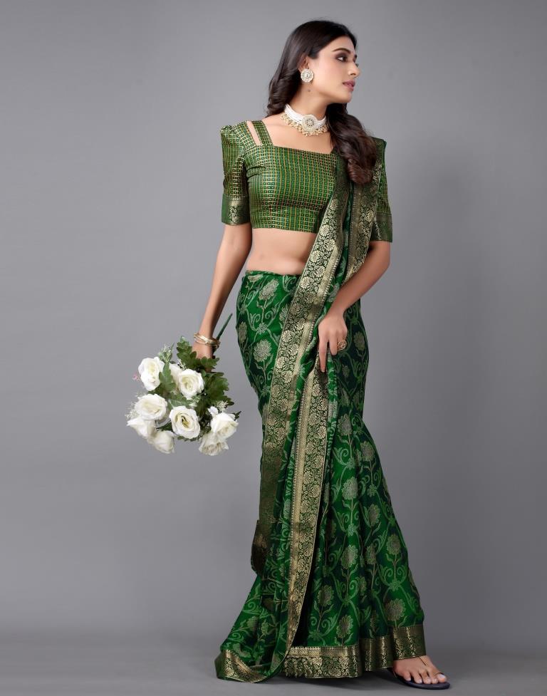 Bottle Green Chiffon Saree | 2312S114