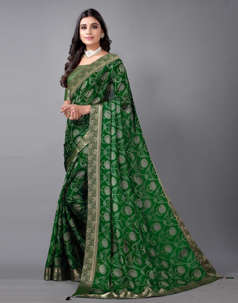 Bottle Green Chiffon Saree | 2312S114