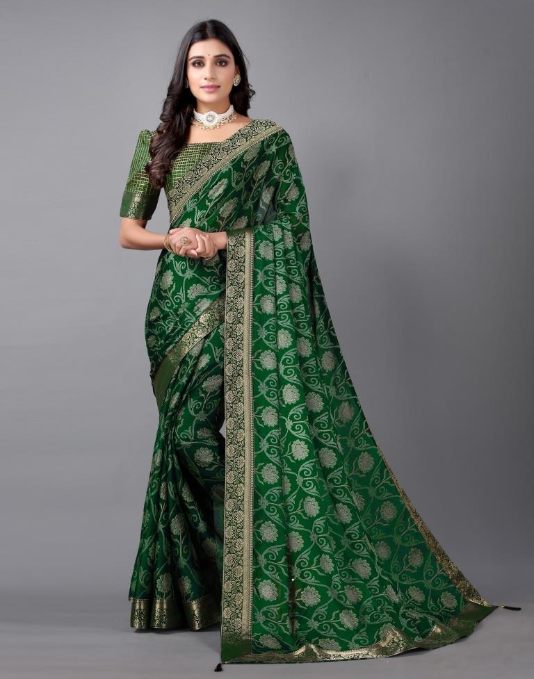 Bottle Green Chiffon Saree | 2312S114