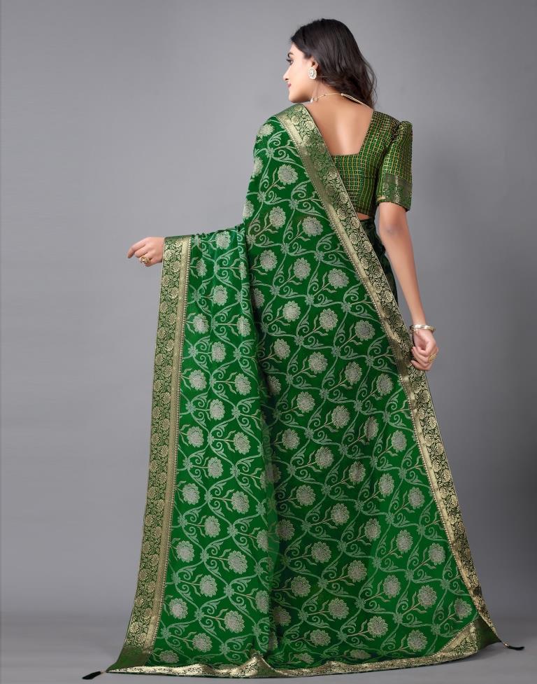 Bottle Green Chiffon Saree | 2312S114