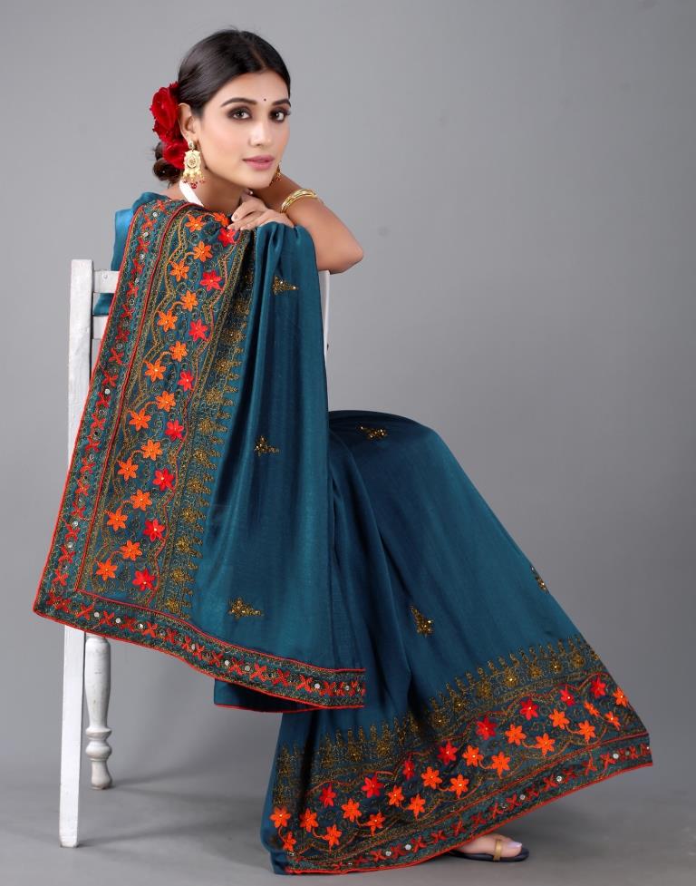 Teal Blue Embroidery Saree | 2318S201