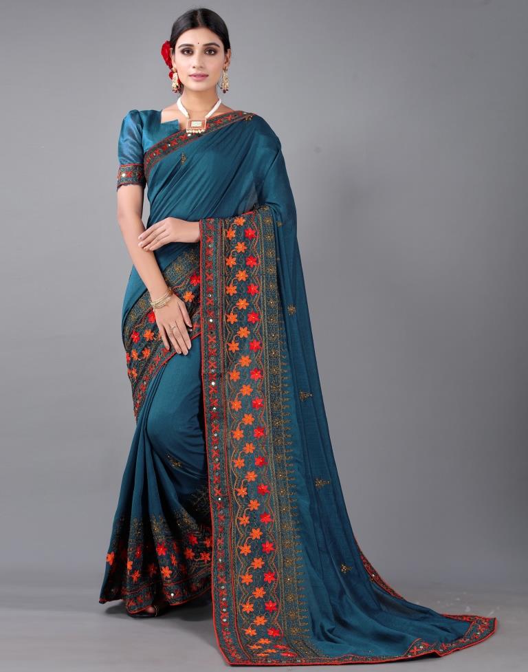 Teal Blue Embroidery Saree | 2318S201