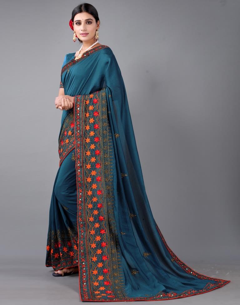 Teal Blue Embroidery Saree | 2318S201