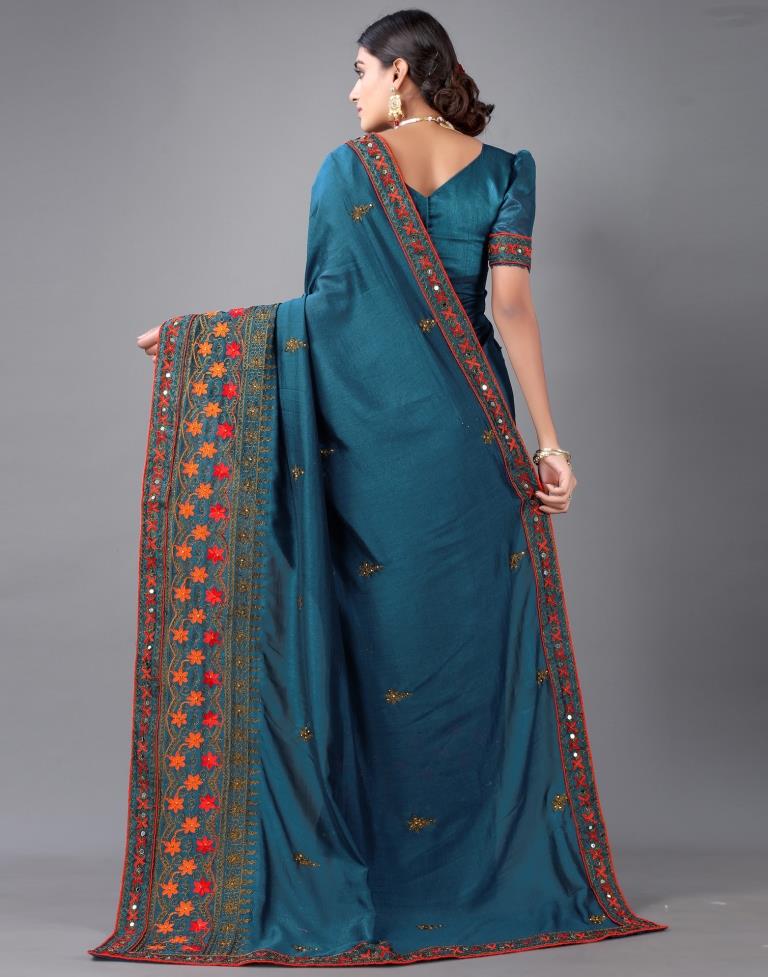 Teal Blue Embroidery Saree | 2318S201