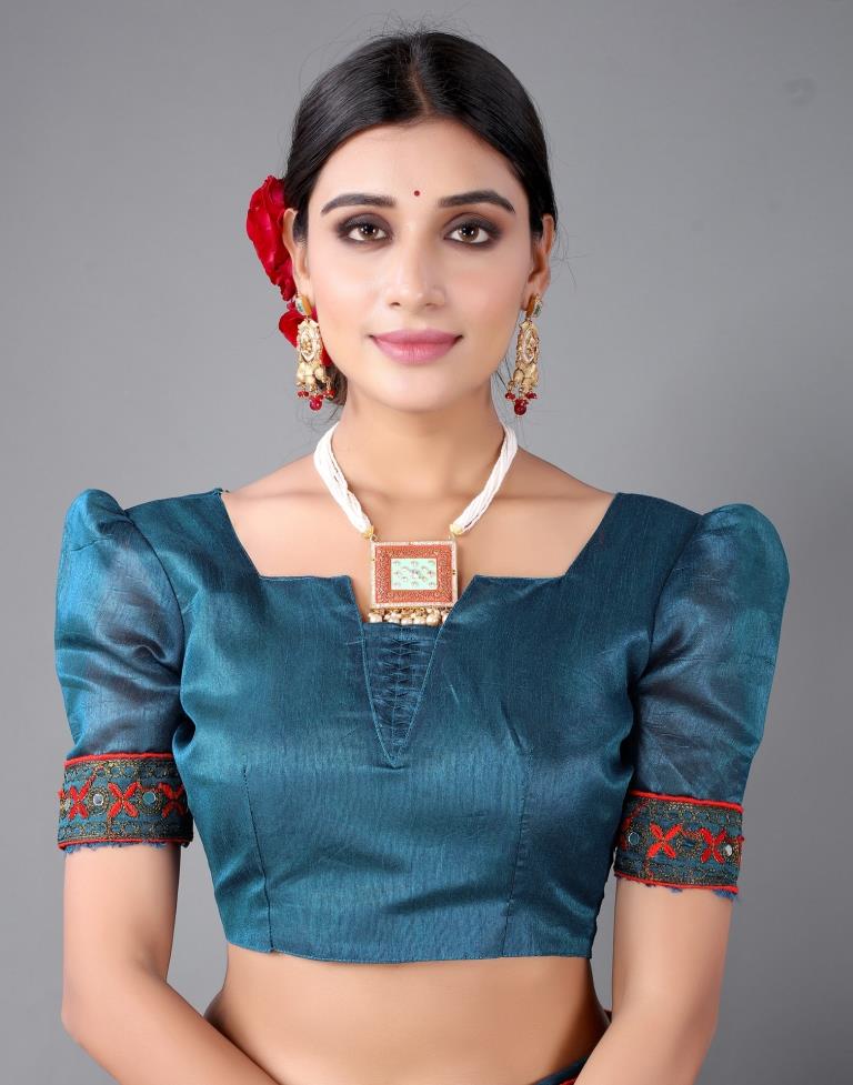 Teal Blue Embroidery Saree | 2318S201