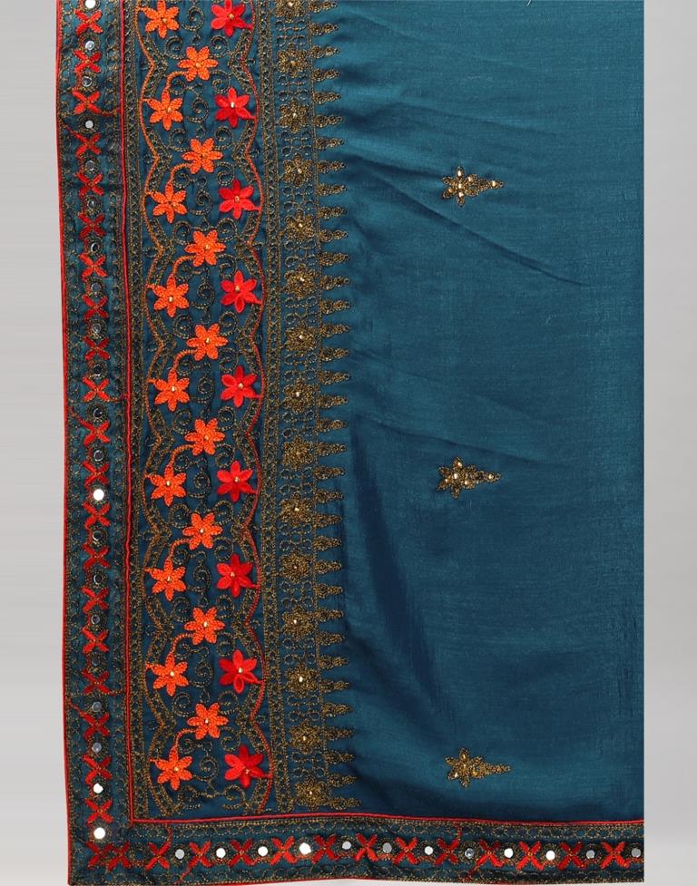 Teal Blue Embroidery Saree | 2318S201