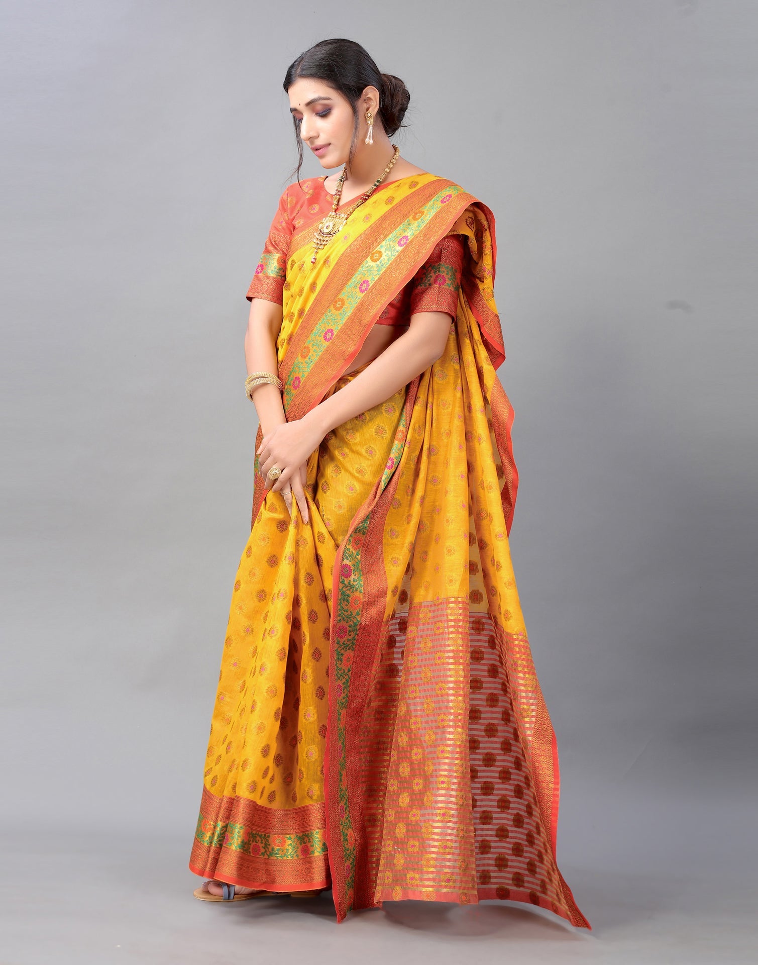 Turmeric Yellow Cotton Silk Saree